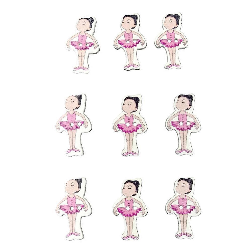 Cute Ballet Dancing Girl Pattern Wooden Buttons 200 Pcs Decorative Accessories For Knitting Scrapbooking Natural Style Size 1