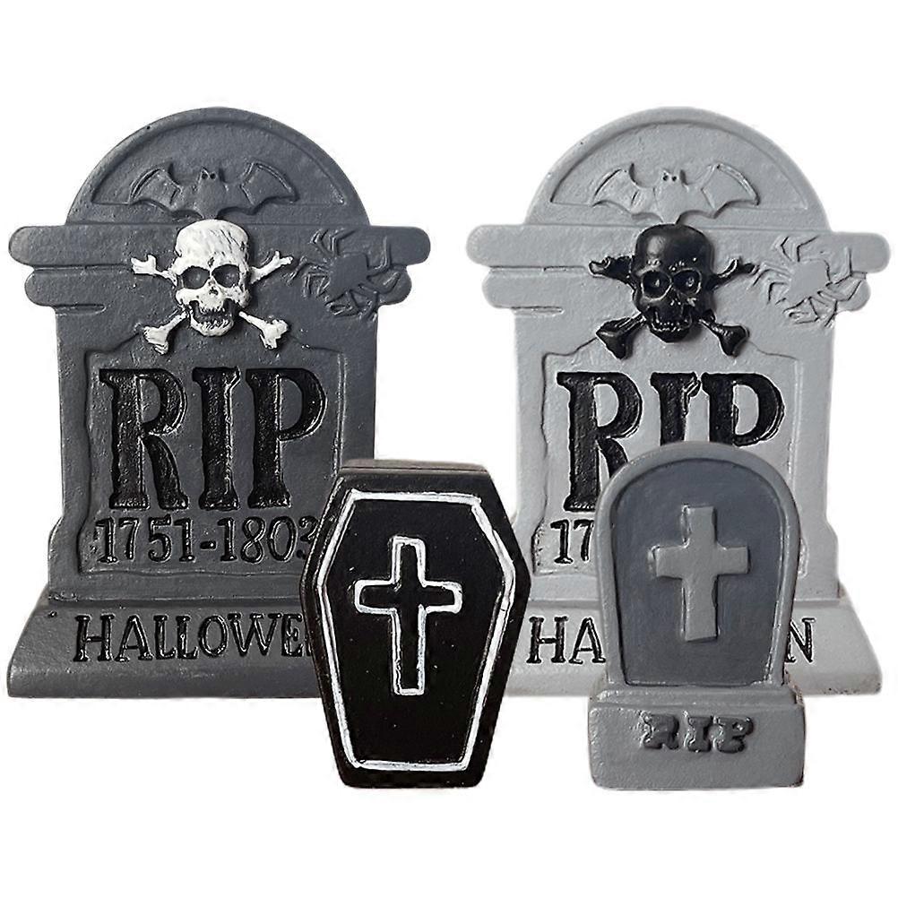 할로윈 묘비 장식 4개, 다양한 색상으로 구성된 수지 묘비 장식, 가정 및 정원 장식품
