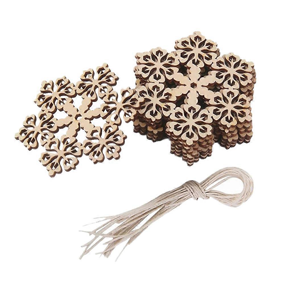 Hanging Wooden Decorations for Xmas Tree 30Pcs Khaki Snowflake Ornaments