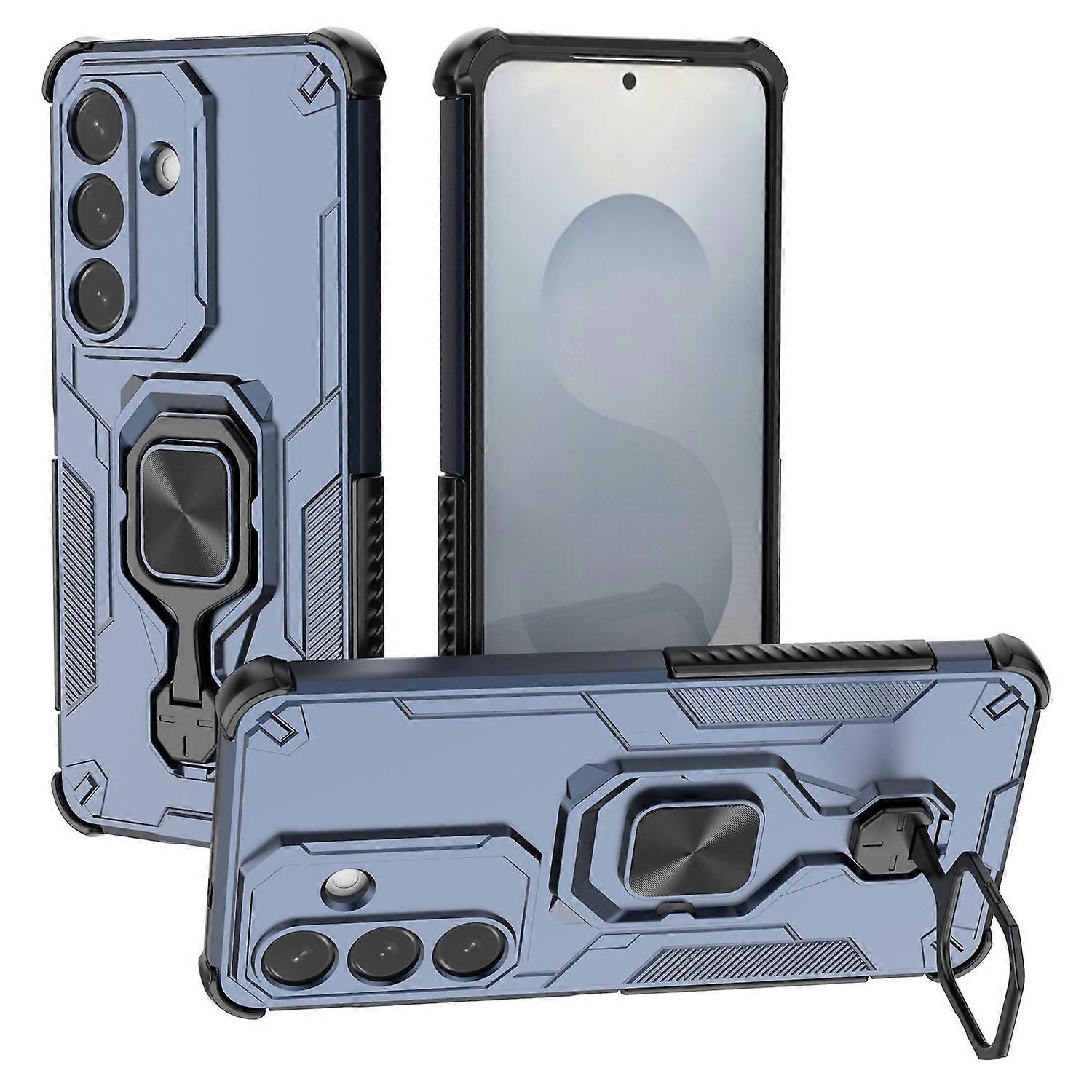Coque antichoc en PC et TPU pour Samsung Galaxy S26/S26 Pro avec anneau rotatif et béquille - Bleu marine