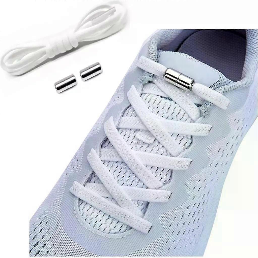 1 pair of white elastic shoelaces without tying - Flat elastic shoelaces with quick release