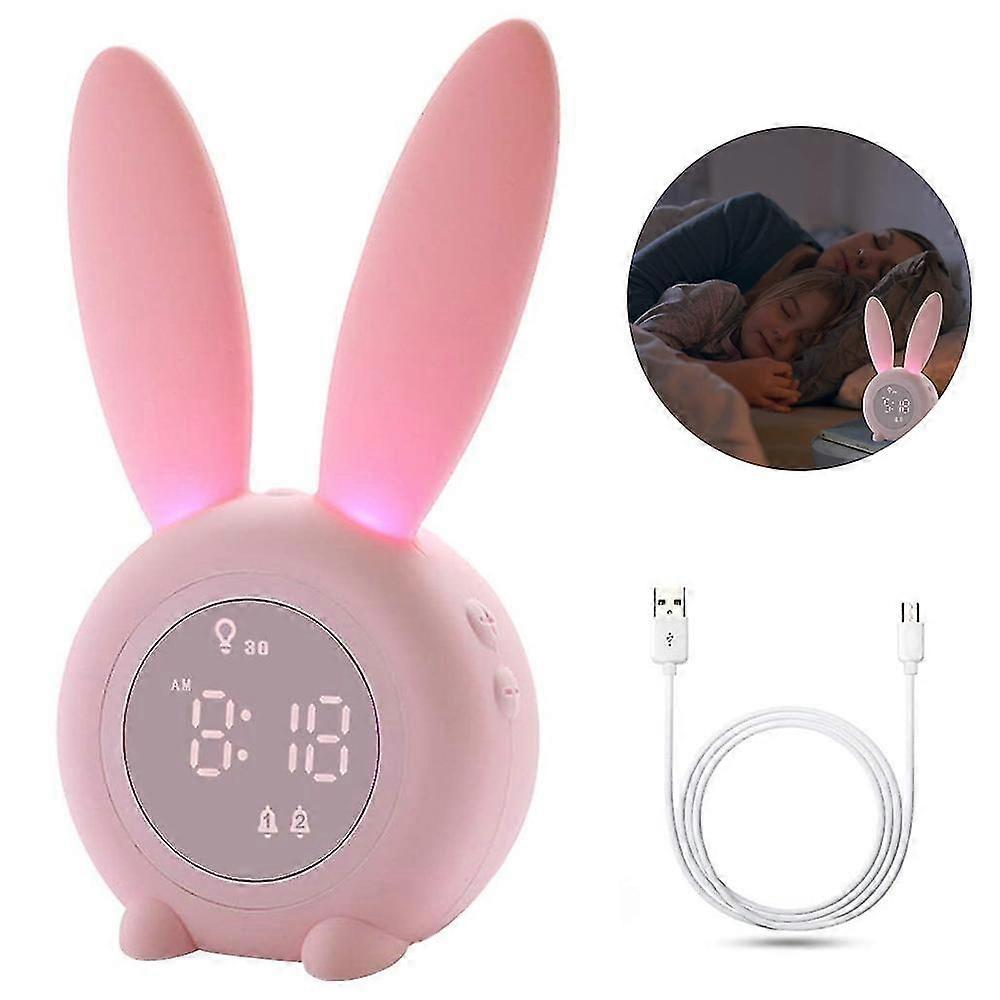 Kids Alarm Clock For Kid, Children's Night Lights , 5 Ringtones, Temperature Calendar, Touch Control And Snoozing Rechargeable Clocks