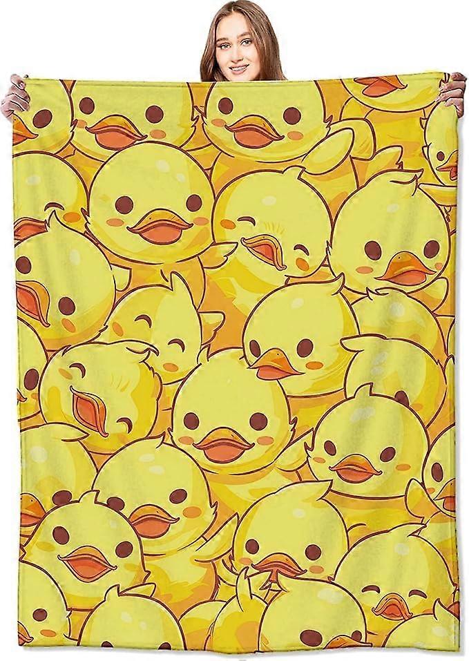 Yellow Duck Blanket Cartoon Duckling Faces Throw Blanket Lightweight Fleece 60x80 For Sofa Bed