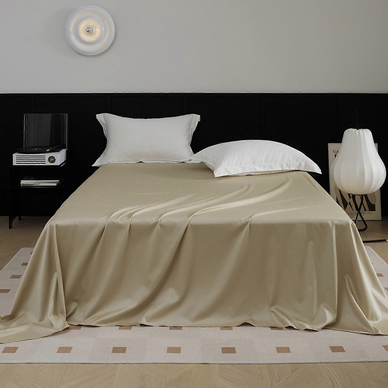 Cotton Flat Sheet 200x245cm Light Brown King Size Breathable Anti Wrinkle Shrink Fade Resistant Comforts