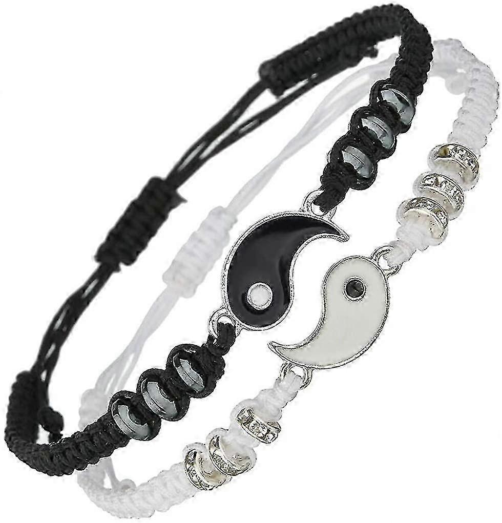 Yin yang cord bracelets compatible with adjustable friendship matching