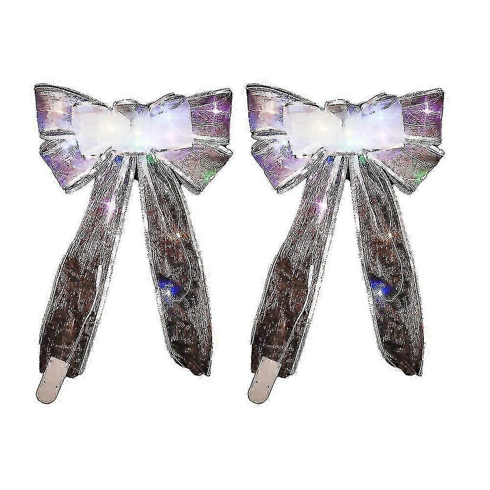 2pcs Lighted Ribbon Transparent Glowing Bow Christmas Tree Decoration(silver