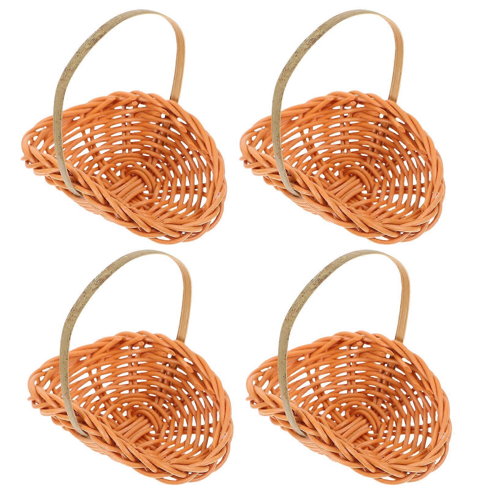 Brown Mini Woven Basket for Decor 4Pcs with Bamboo Handle Set