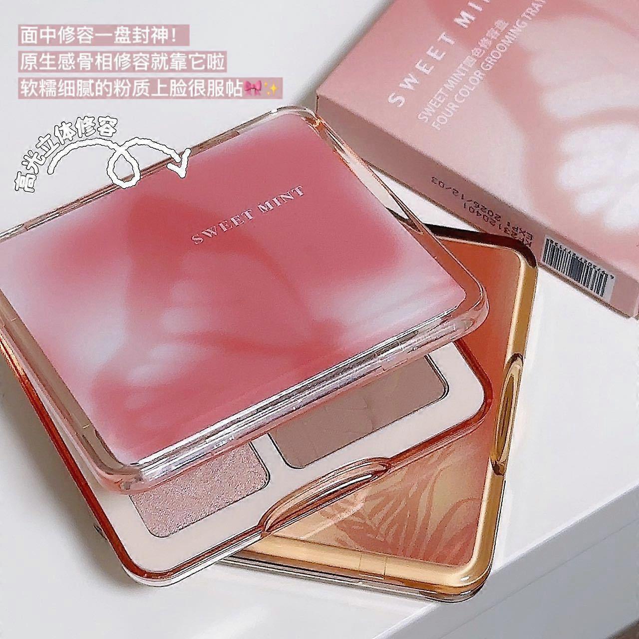 Four-color contouring palette with highlighter, contouring, shading, and contouring functions.