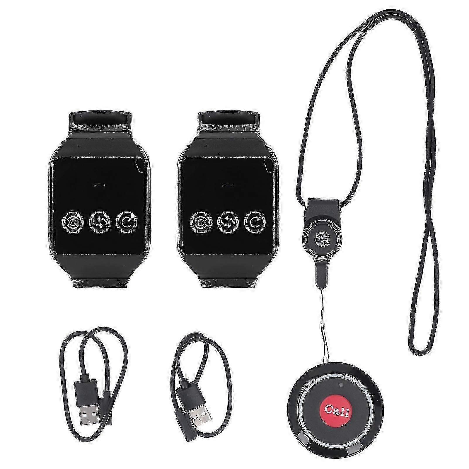 Wireless Restaurant Service Calling System 2 Watch Receiver and 1 Button Pagers Wireless Calling System for Restaurant Hospital Hotel