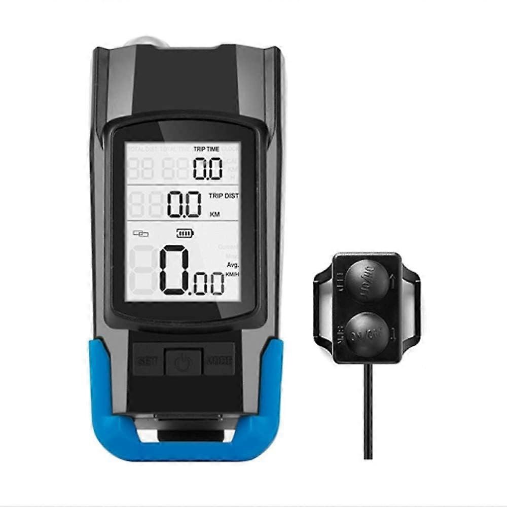 Bike Light Set with Speedometer and Horn, Waterproof USB Rechargeable Front and Rear Bicycle Lights, 4 Modes, Fits All Bikes Blue