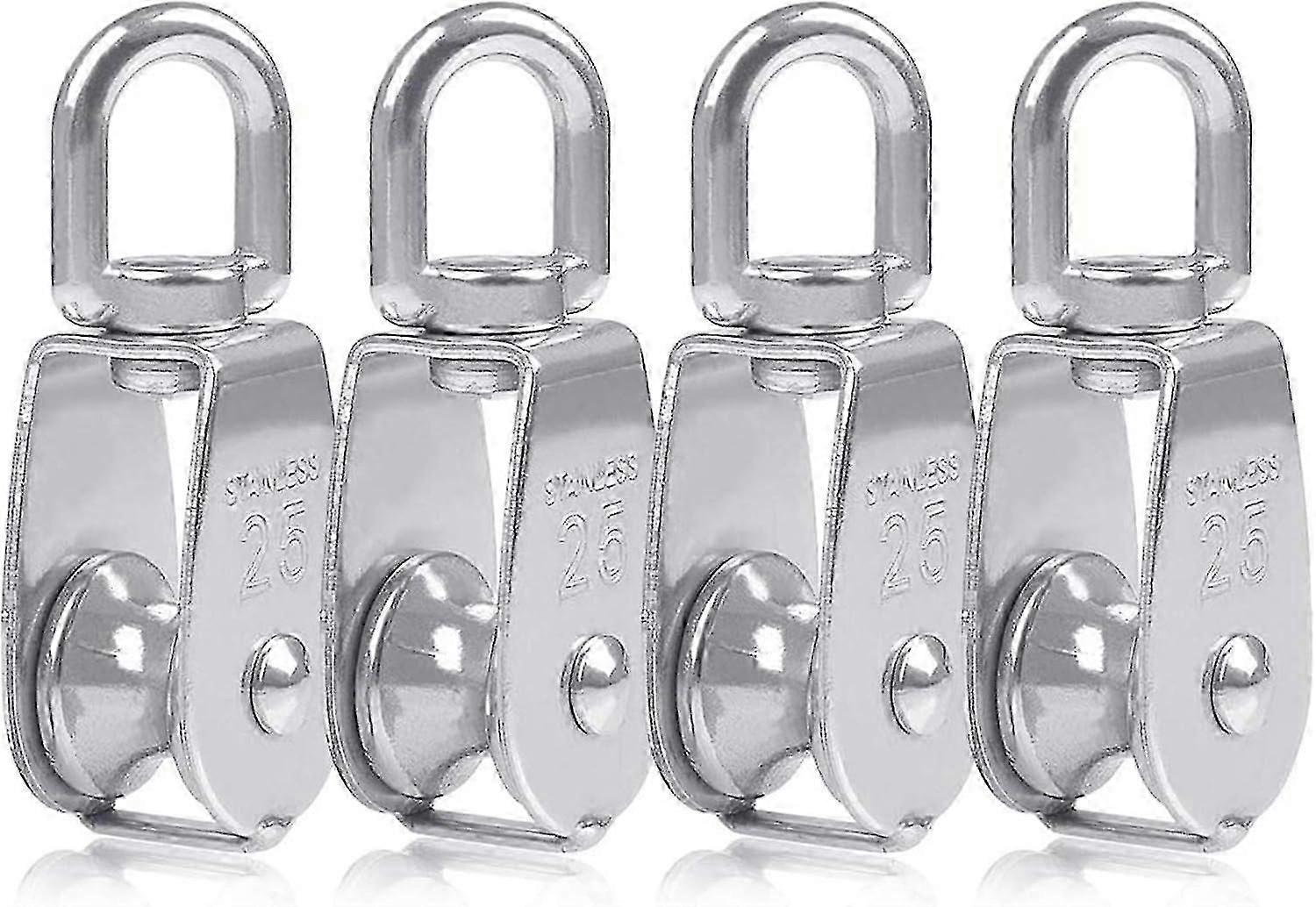 4 قطع 25 مم فضة 304 كتل من الفولاذ المقاوم للصدأ من قطعة واحدة ، رافعة من قطعة واحدة ل M25 بكرة خطاف واحدة بكرة دوارة تحميل الورق 150 كجم- QJWL