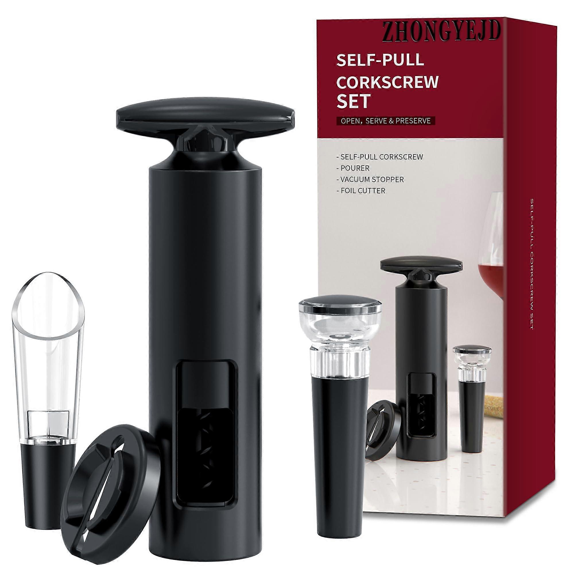 Red Wine Bottle Opener Set with Corkscrew, Foil Cutter, Pourer and Stopper for Wine Lovers