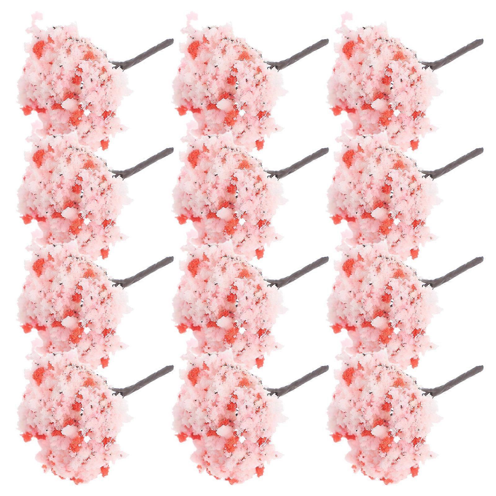 Pink Miniature Cherry Blossom Trees for Sand Table Decor 12Pcs Model Set