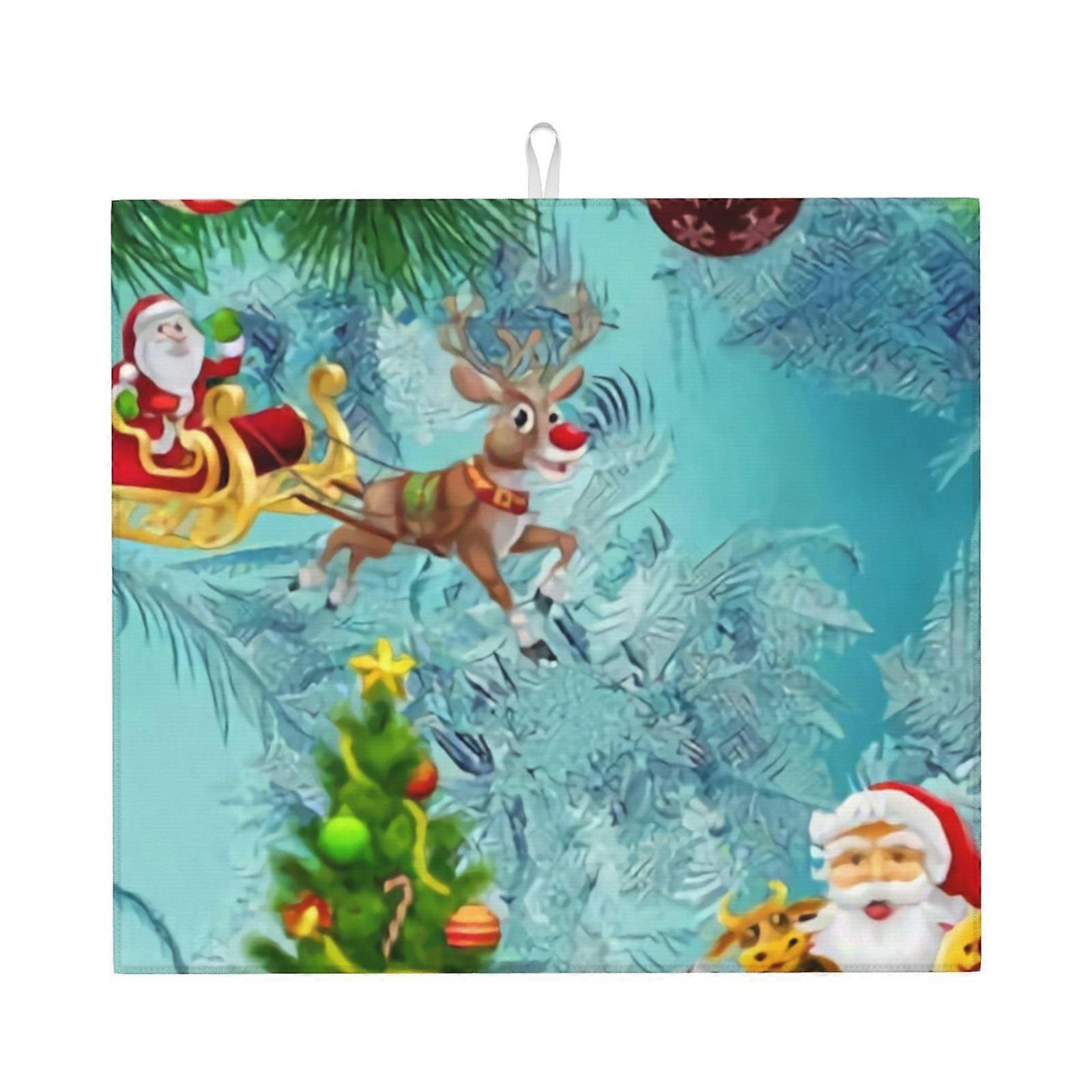 Christmas Dish Drying Mat For Kitchen Counter, Microfiber Dish Mat, Fast Absorbent Draining Pad