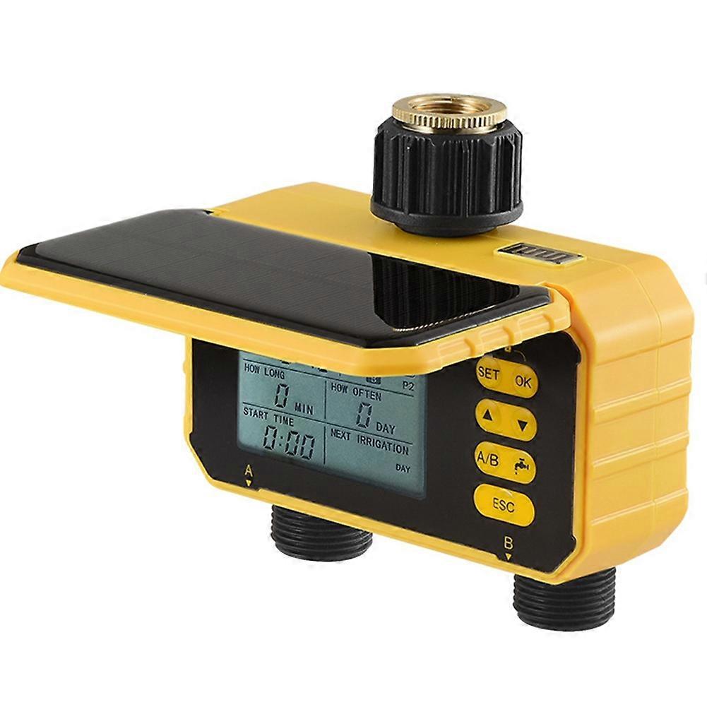 Household Solar Automatic Irrigation 2-Way Outlet TImer LCD Display Rain Sensor Watering Controller for Garden Balconi