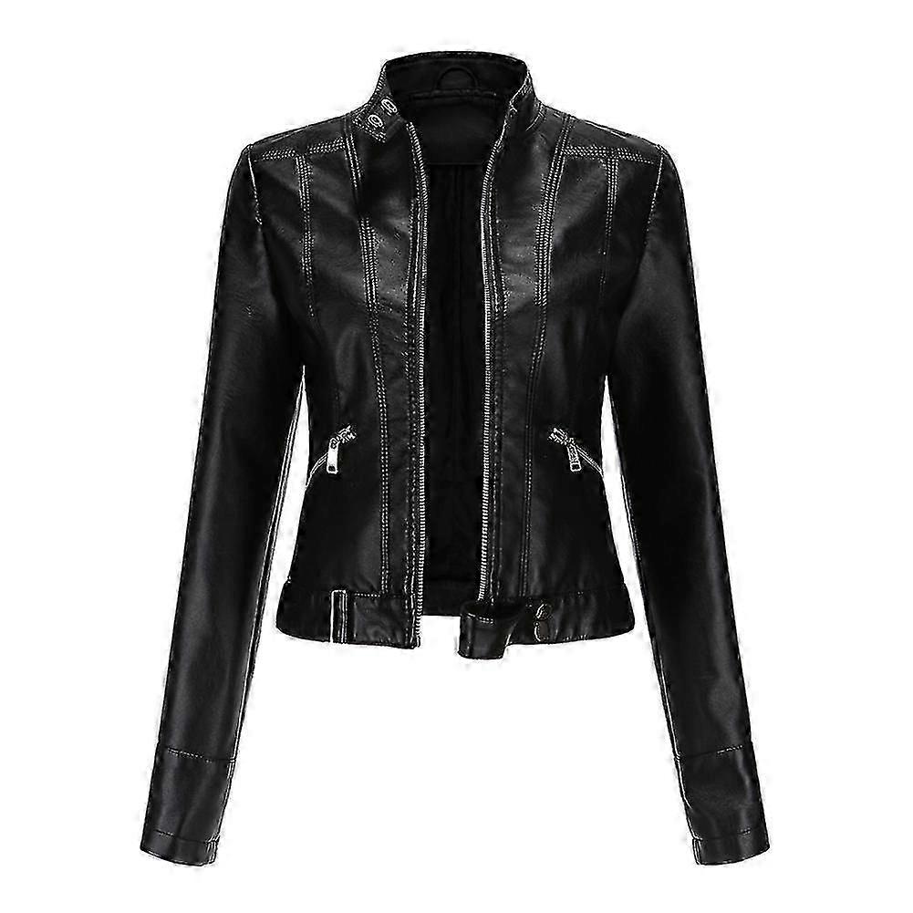Womens Casual Zipper Regular-fit Leather Jacket