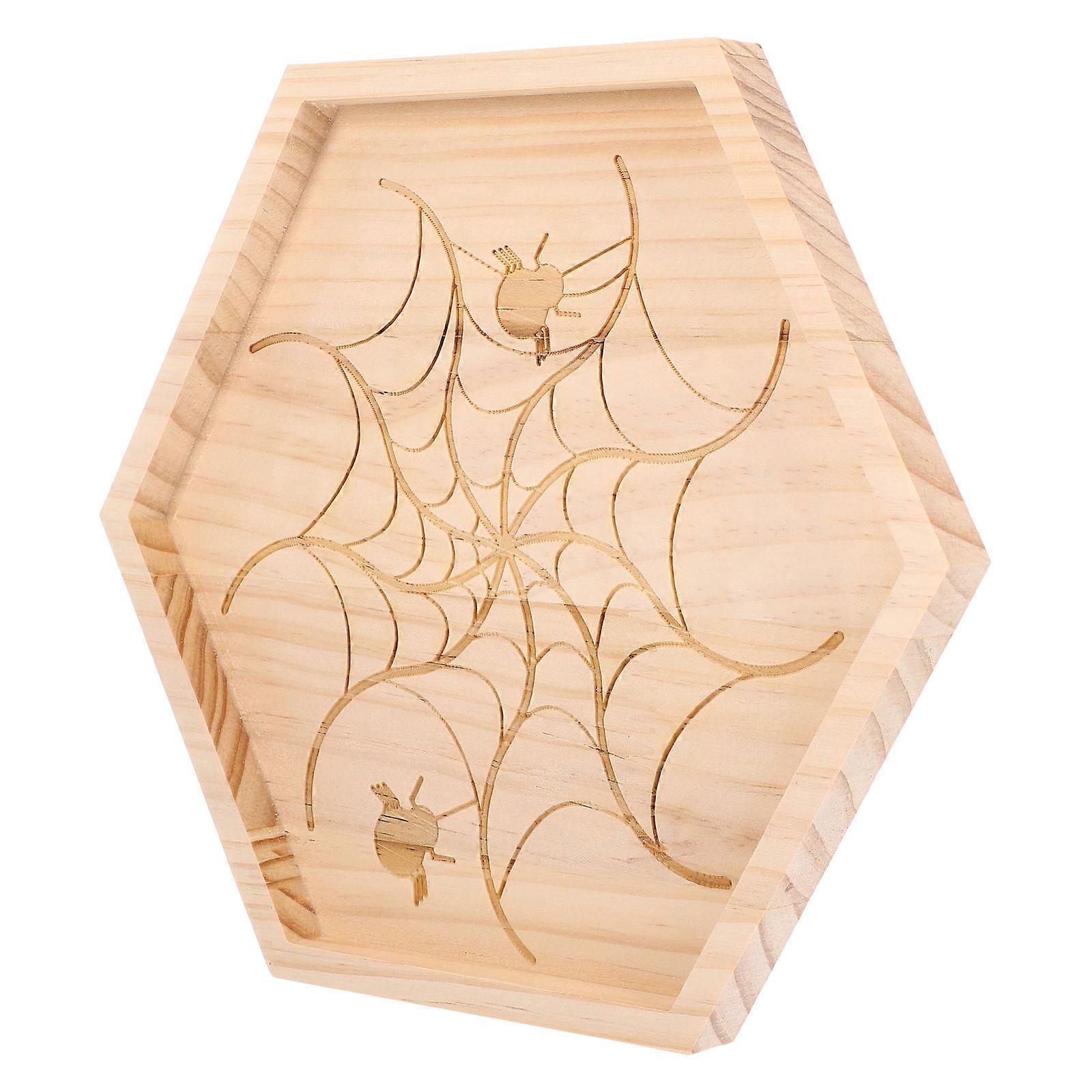Wooden Serving Plate Spider Web Design Halloween Fruit Serving Plate
