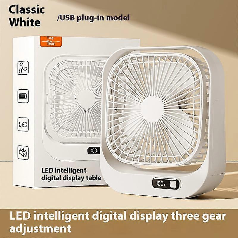Desktop digital display large wind power electric household office small fan charging and plugging dual-purpose circulating fan