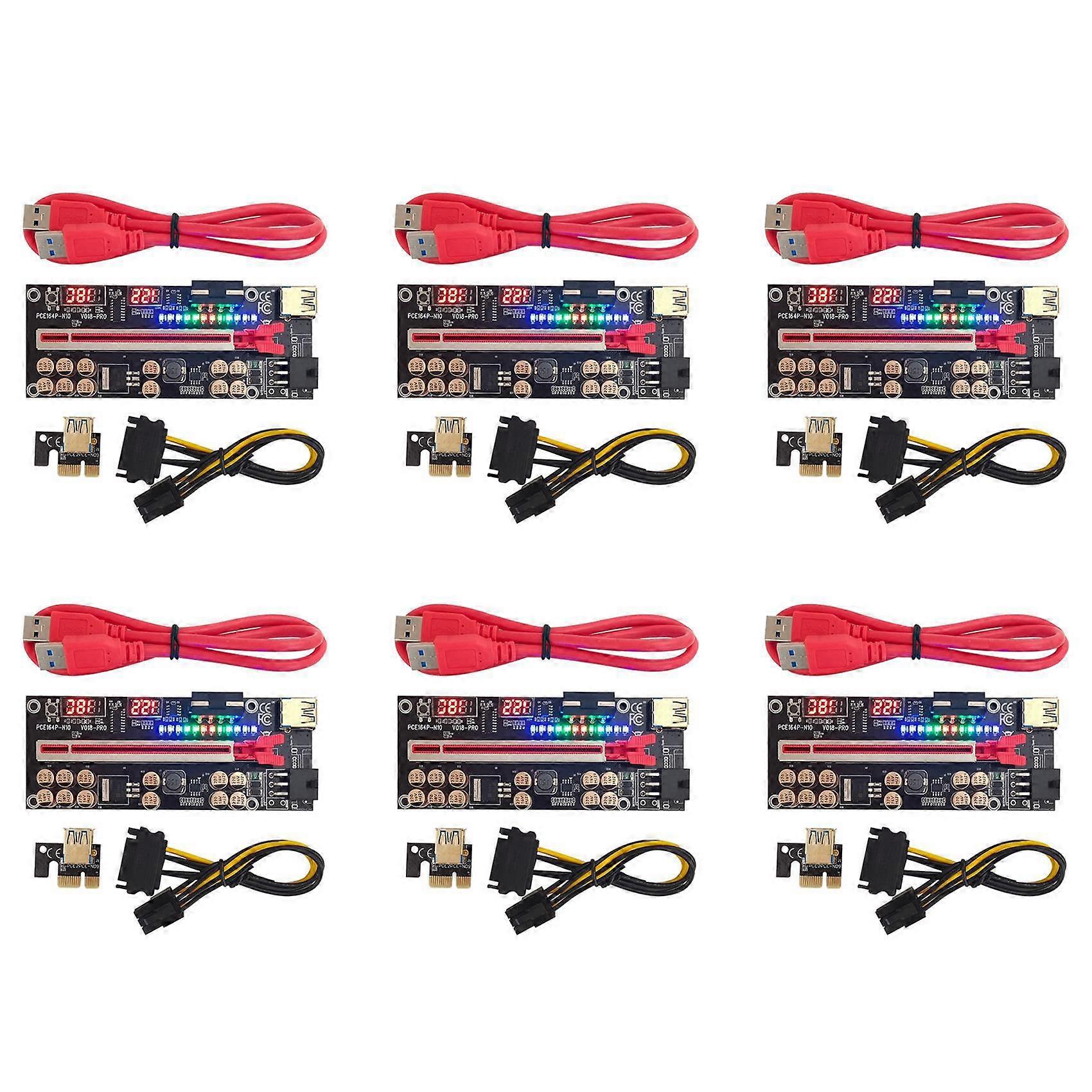 6X VER018 PRO PCI-E Riser Card USB 3.0 Cable 018 PLUS PCI Express 1X to 16X Extender PCIe Adapter for BTC Mining(Red)