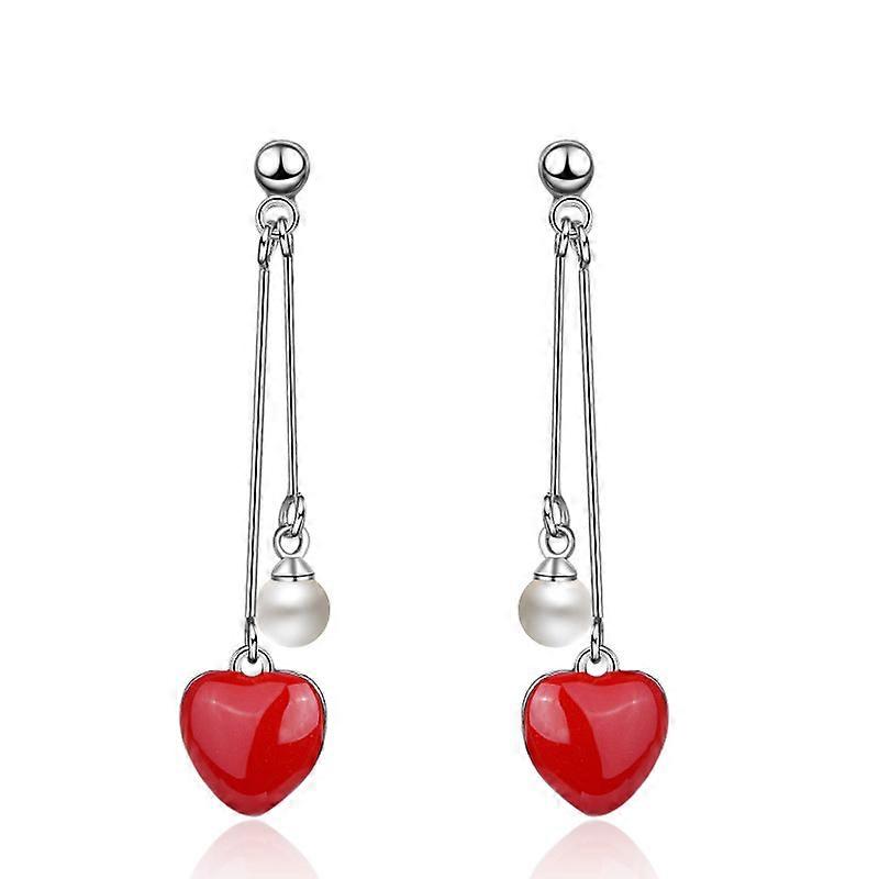 Earrings, Red Heart Tassel Elegant Versatile Women's Dangle Earrings