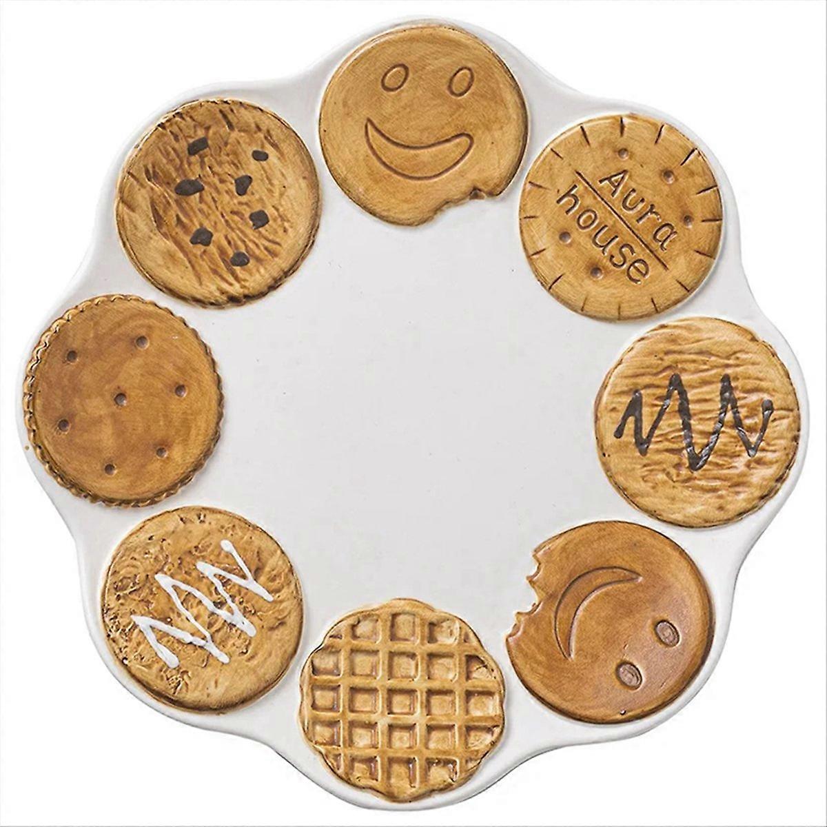 Cute Ceramic Office Dessert Plate,Brown & White,Brown Cookie Plate