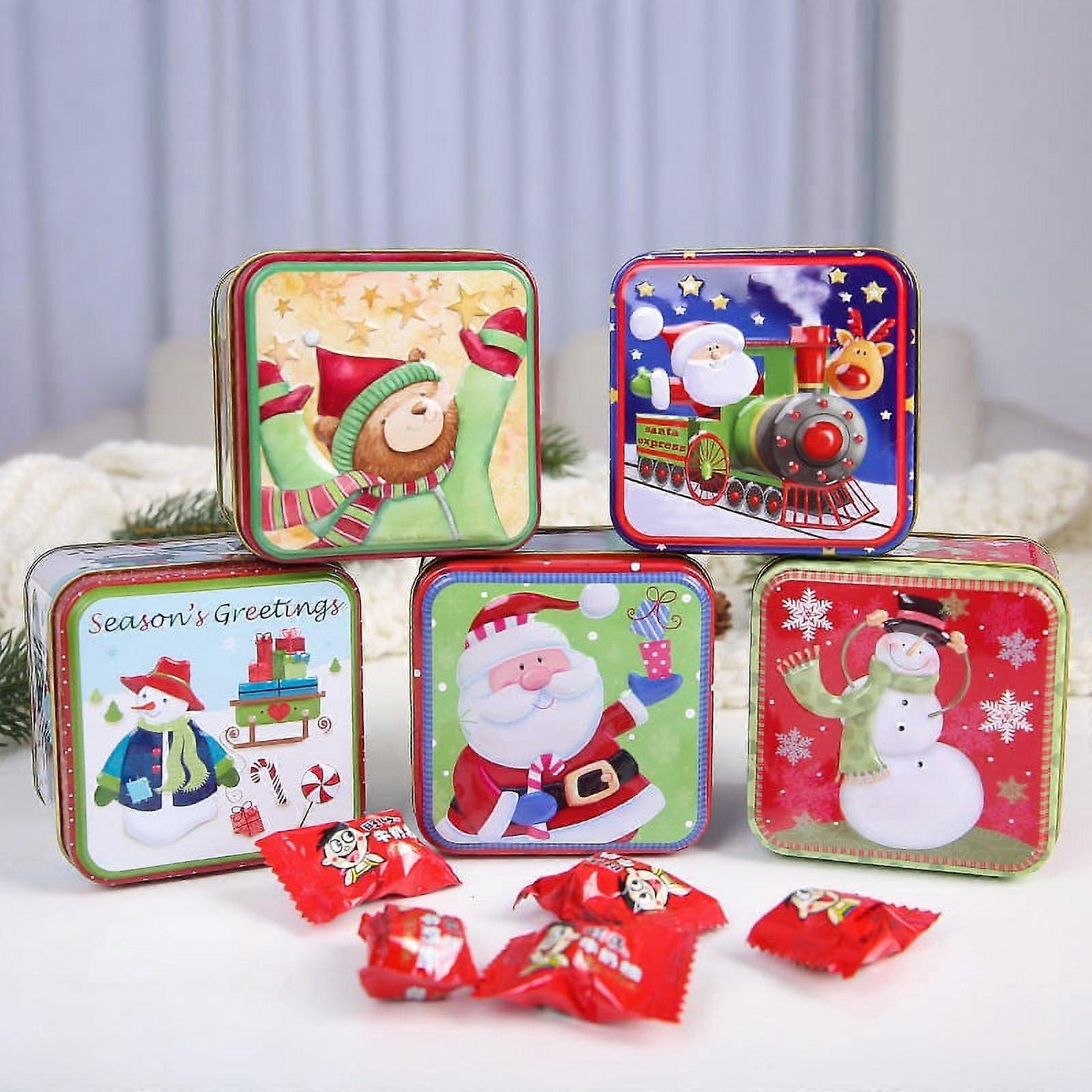 Candy Tins 5 Pack, Cookie Tins with Lids Empty Food Storage Tins Christmas Gift Tins (Pattern Random)