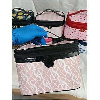 Large Capacity Pink Strip Toiletry Cosmetic Vanity Storage Pouch Travel Make-Up Cases & Bag