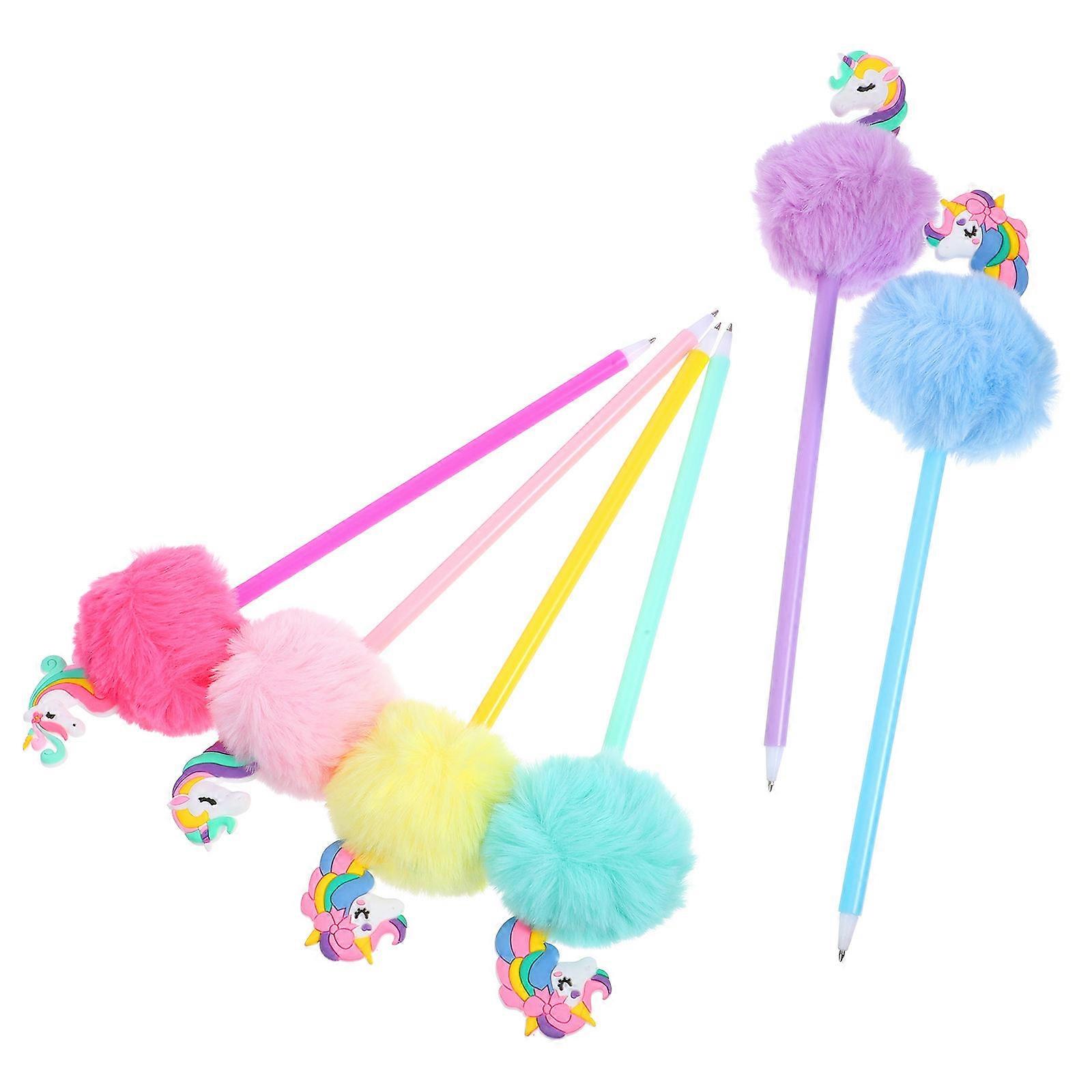 Multicolored Pen Ballpoint Pen for Smooth Writing 6Pcs Fluffy Style
