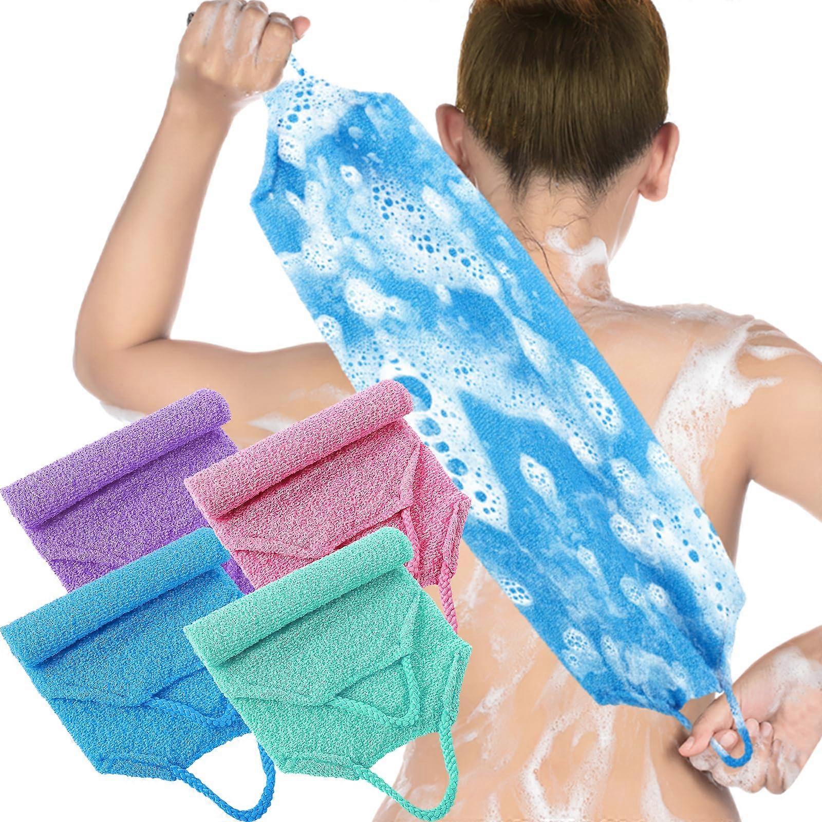 Back Scrubber Towel with Handles for Gentle Deep Exfoliation and Full Back Coverage, 4 Pcs Nylon