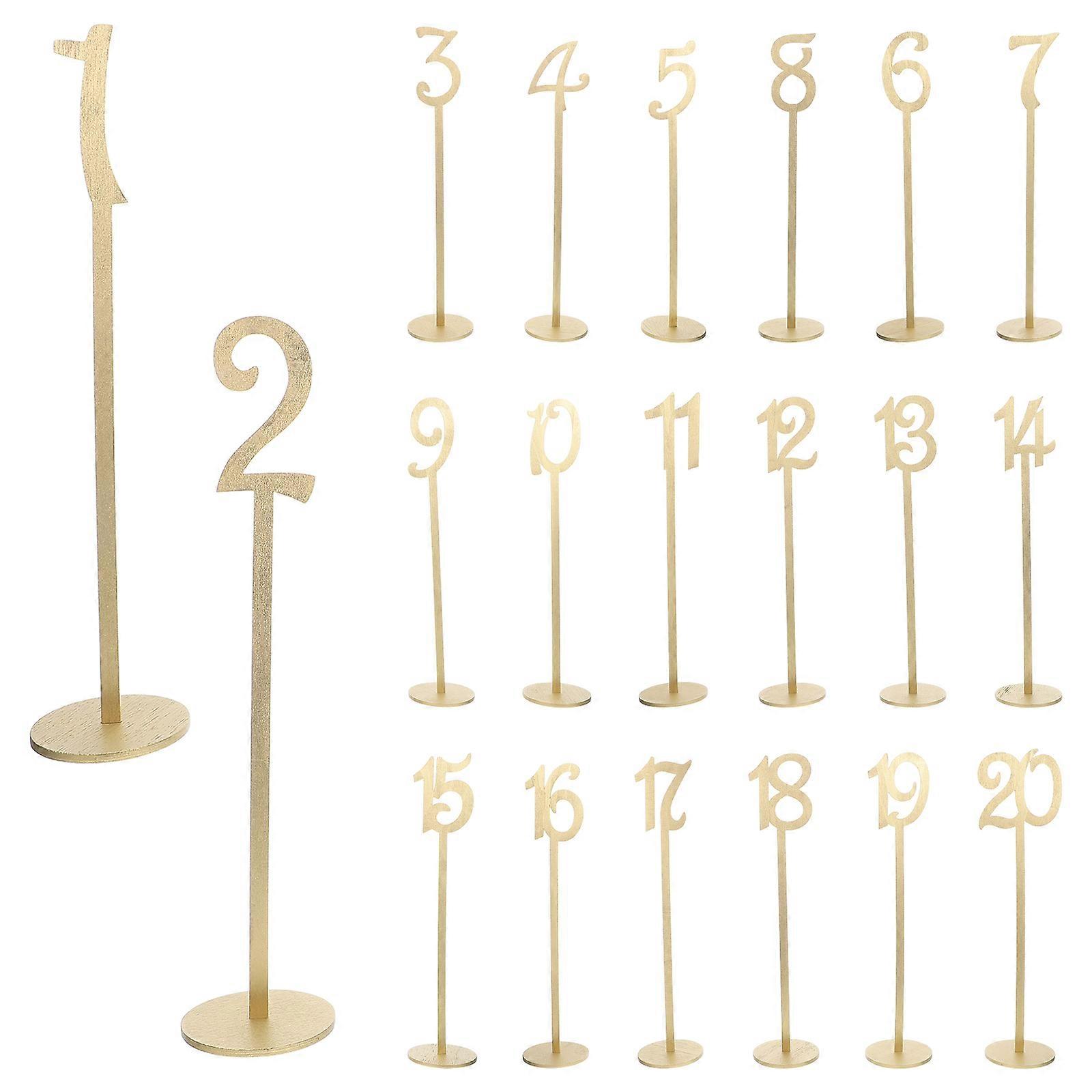 Golden Wooden Table Numbers for Wedding Use 20Pcs with Stand Base
