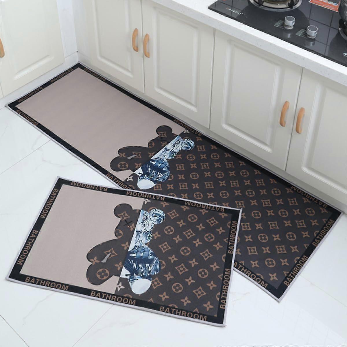 Kitchen Rugs Set of 2 Non Slip Rubber Backing Washable Microfiber Mats for Sink 16x24 Inch