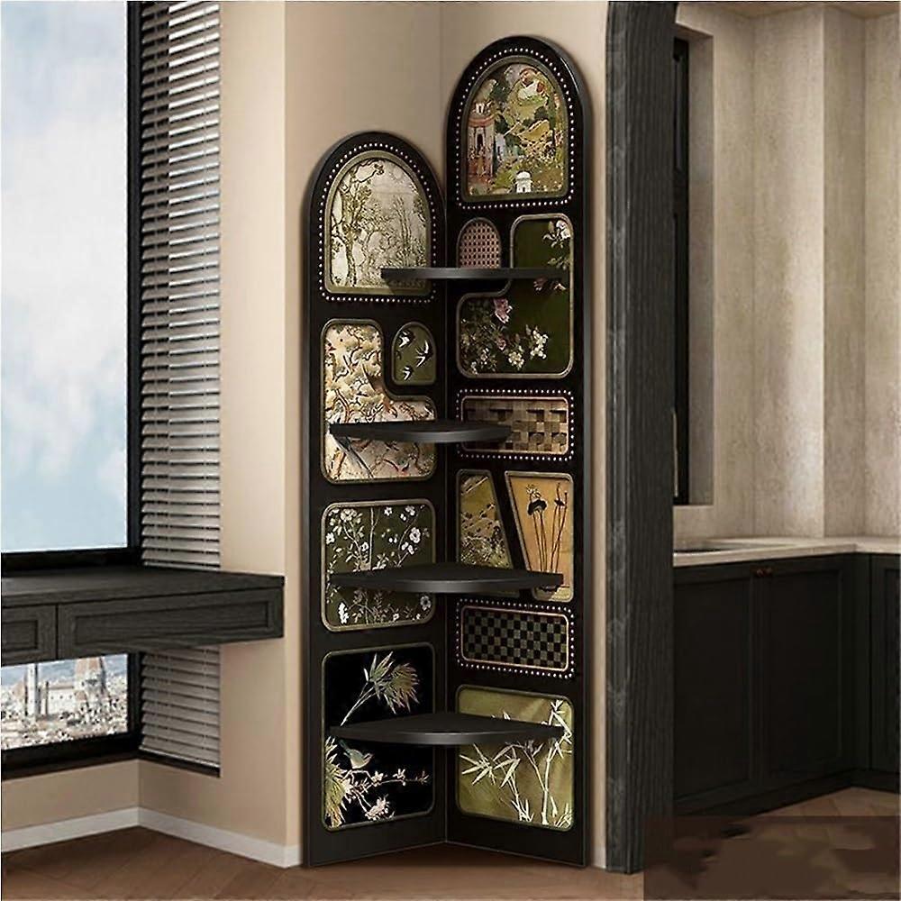 Corner Bookshelf with 4 Tier SpaceSaving Storage, Wooden Bookcase for Living Room or Office, Black