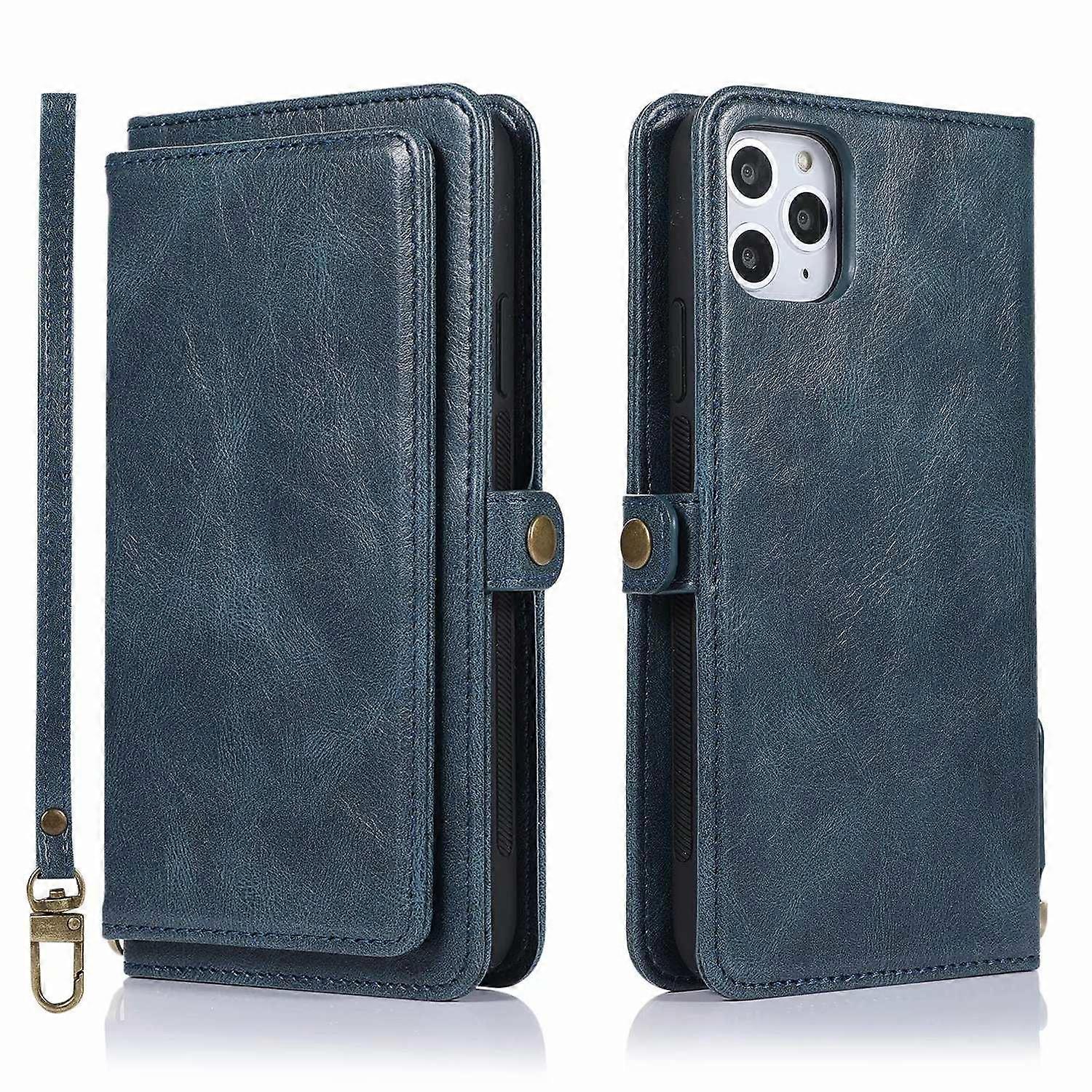 Case For Iphone 13 Mini Blue Multi-card Split Leather Multi-function Card Slot Retro Wallet No7078