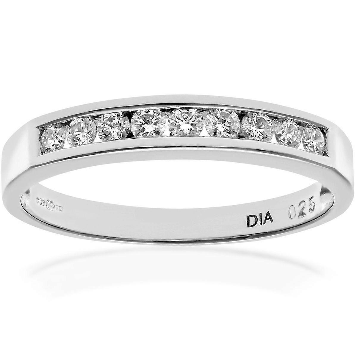 Jewelco London Platinum Round 1/4ct Diamond 9 Stone Channel Set Half Eternity Ring 2.5mm