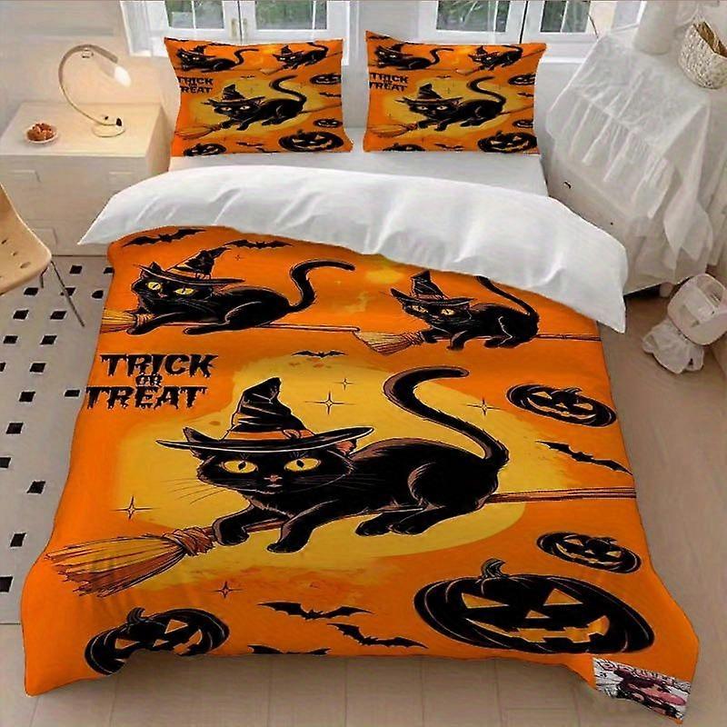 3pcs Halloween Black Cat Witch Duvet Cover Set - Soft Comfortable