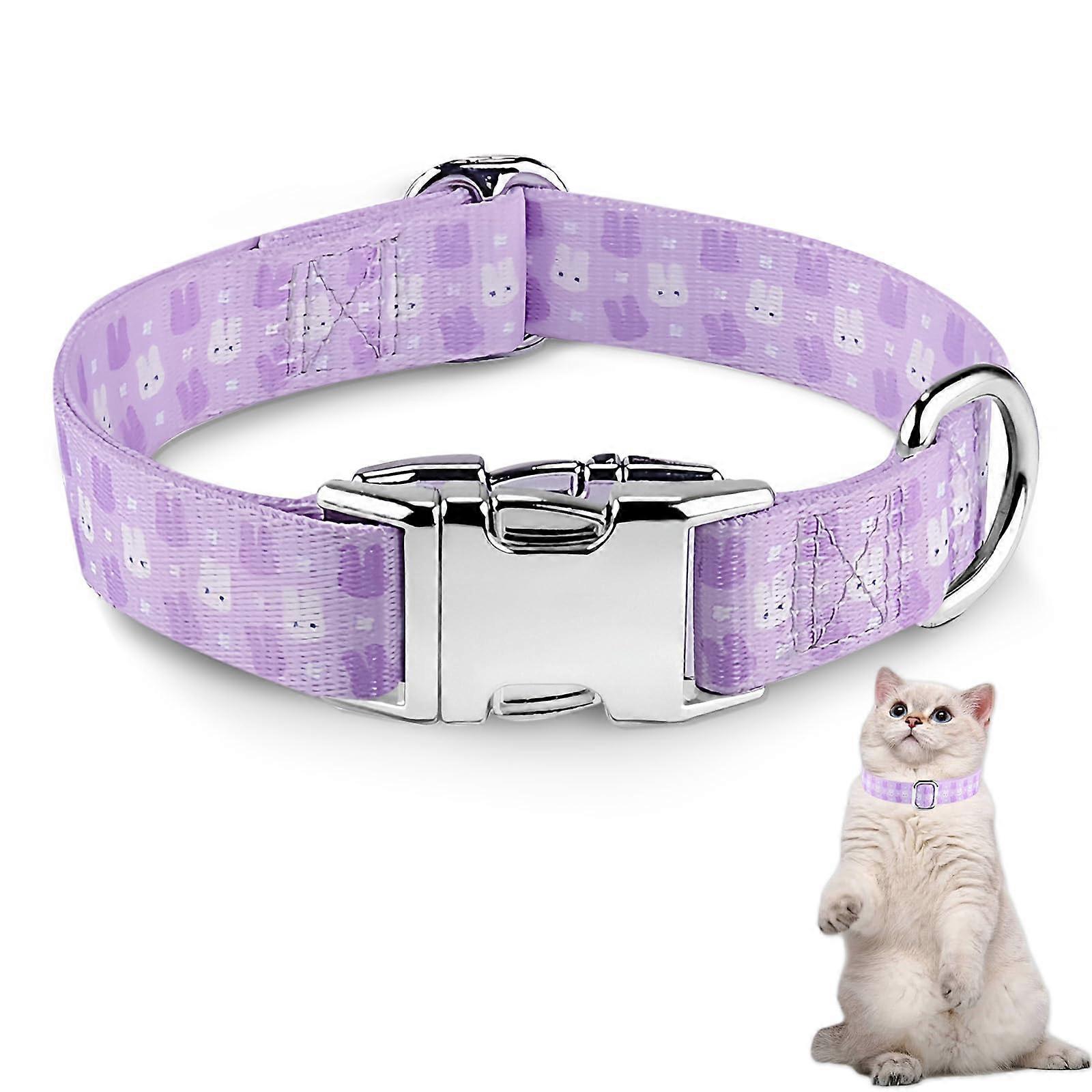 Adjustable Purple Dog Collar for Medium Dogs with Rabbit Pattern and Rustproof Steel Buckle