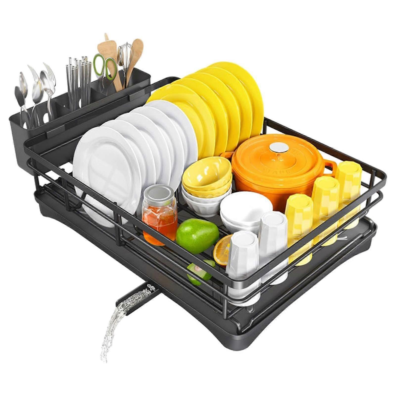 Dish Drying Rack with Large Capacity Storage, Rust Resistant, Removable Drip Tray for Kitchen Counter
