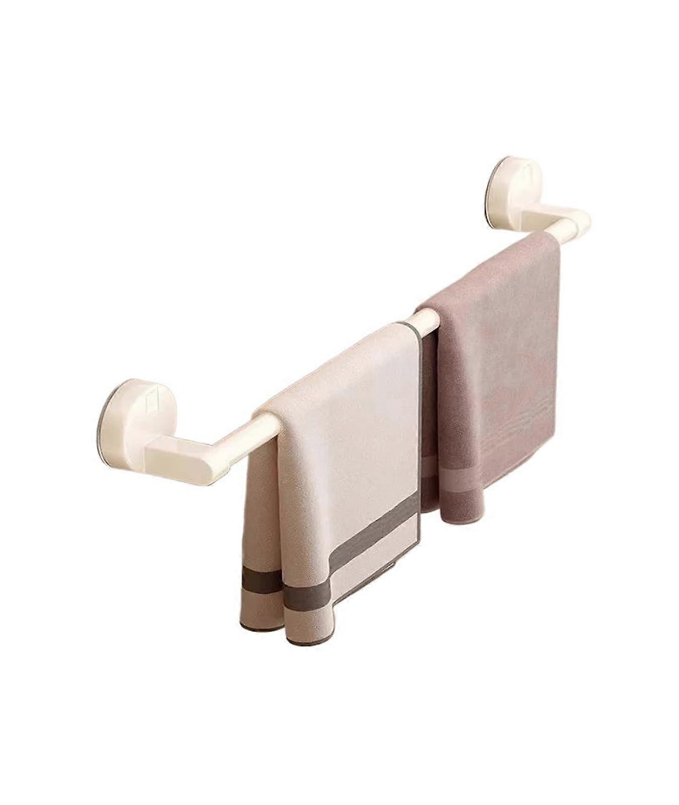 Bathroom Towel Rack Wall Mounted with Shelf No Drill Suction SpaceSaving 30cm Milk White