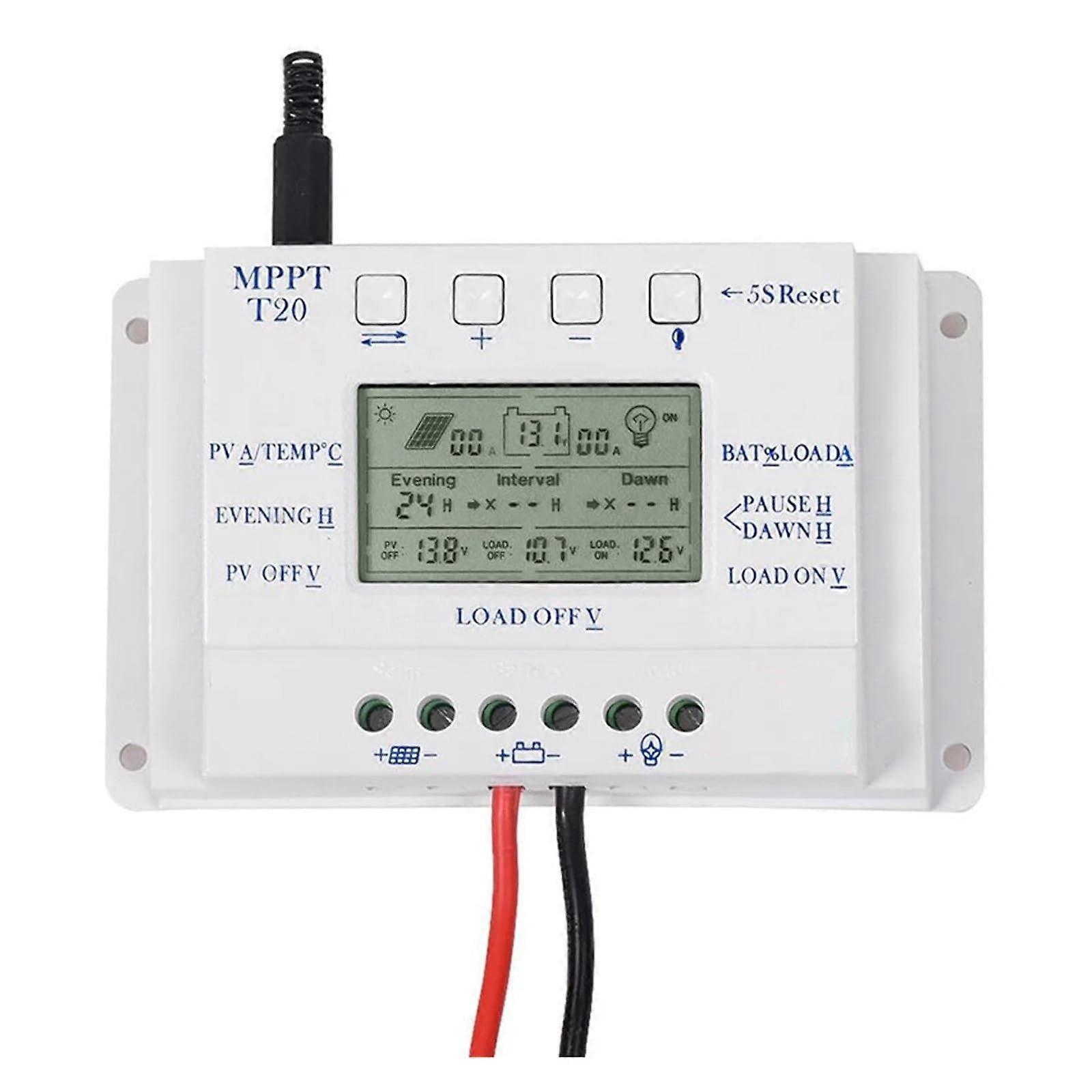 20A MPPT Solar Charge Controller 12V/24V LCD Battery Charger for Home PV Solar Panel