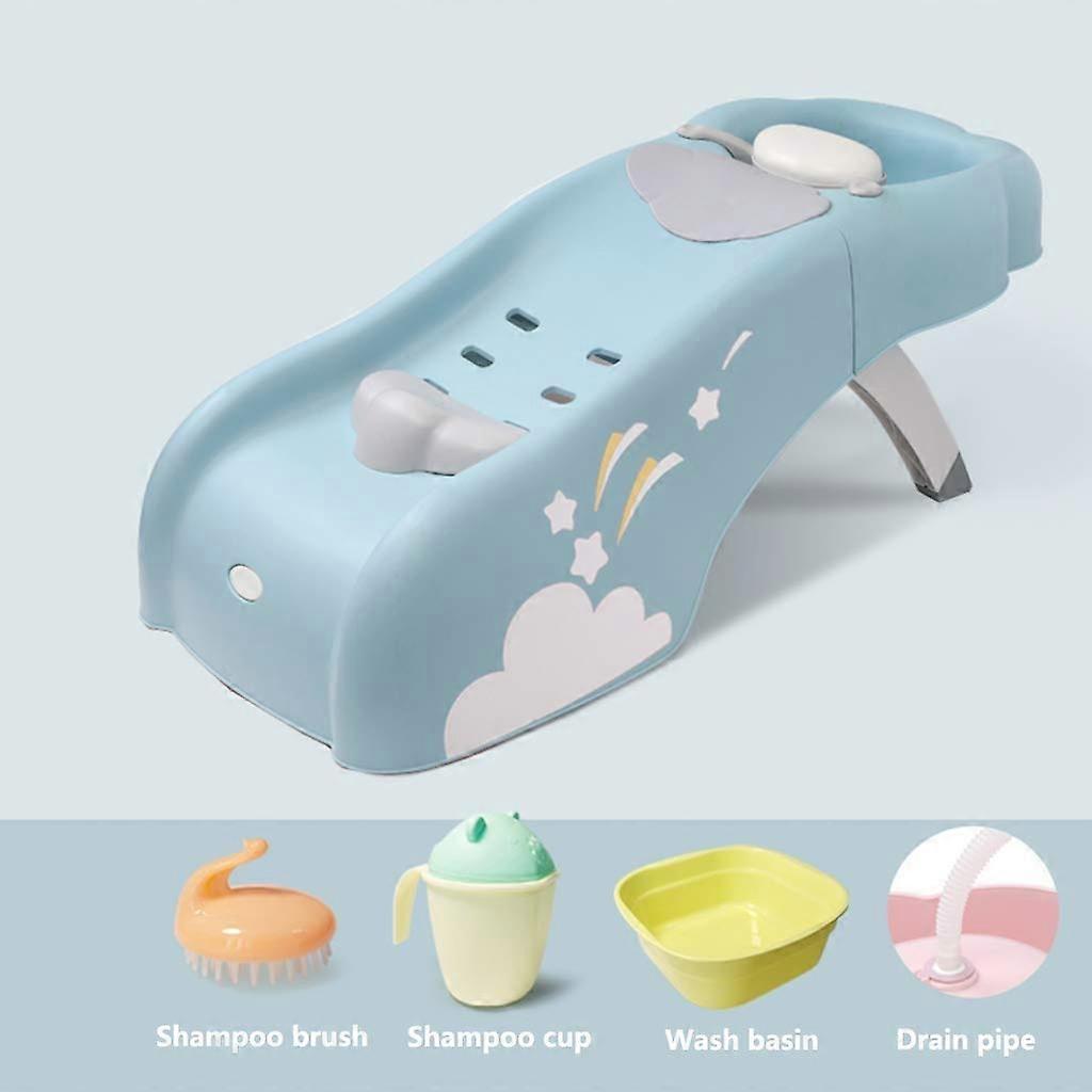 Foldable Baby Shampoo Chair with Comfortable Neck Support, FourLevel Adjustable Length, Blue