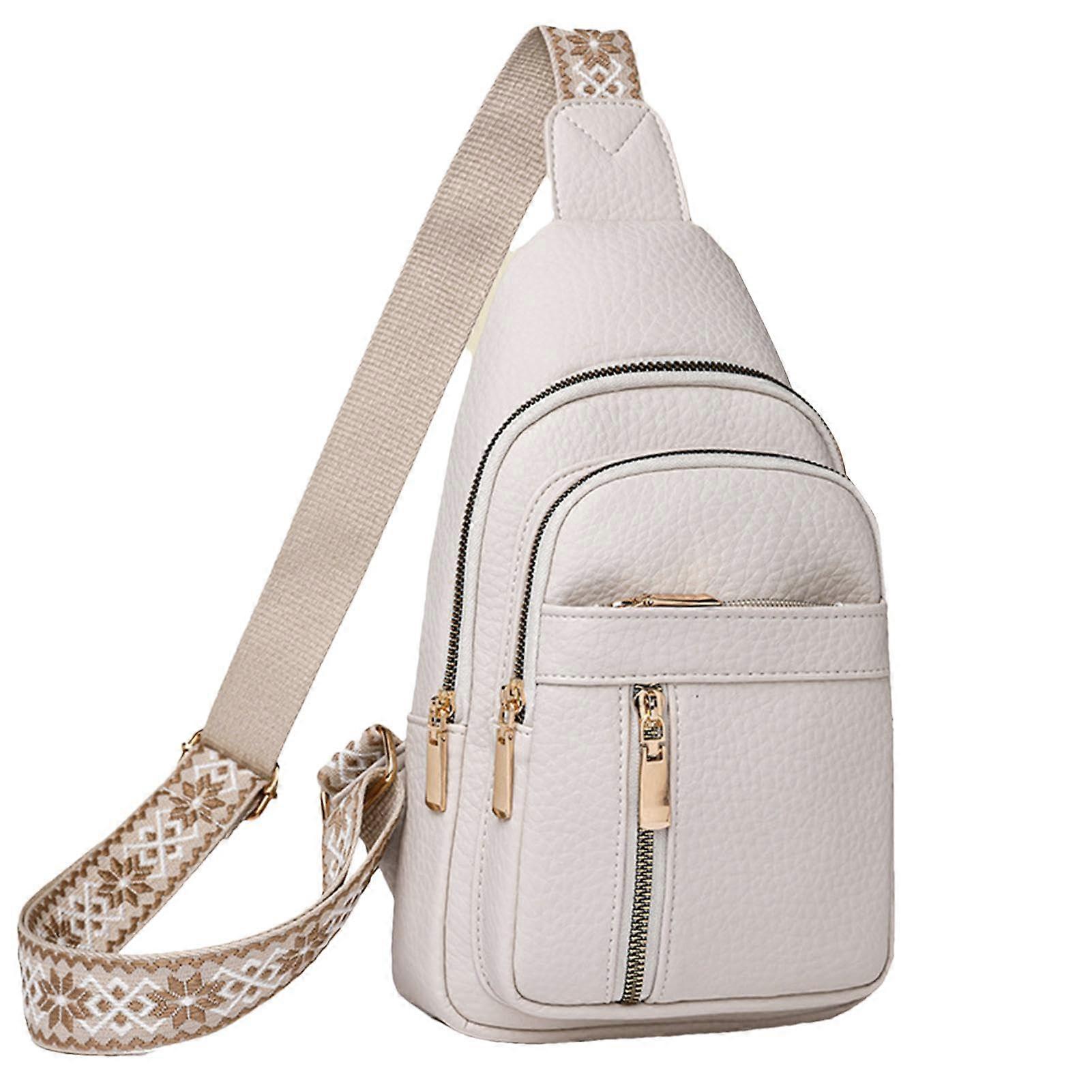 Women's Sling Bag Waterproof PU Leather Crossbody with AntiTheft Back Pocket and Multiple Pockets White