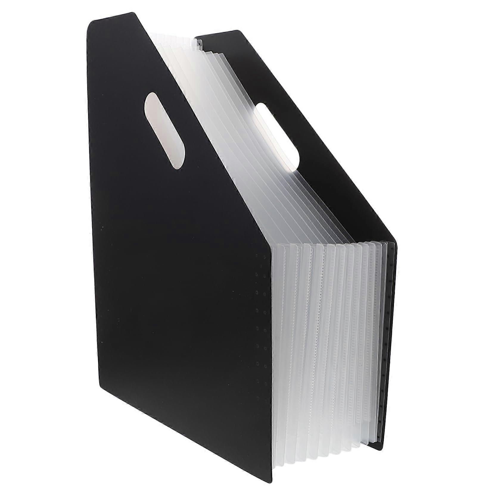 Black Vertical Accordion File Folder Organizer with SpaceSaving Expandable Design for Office