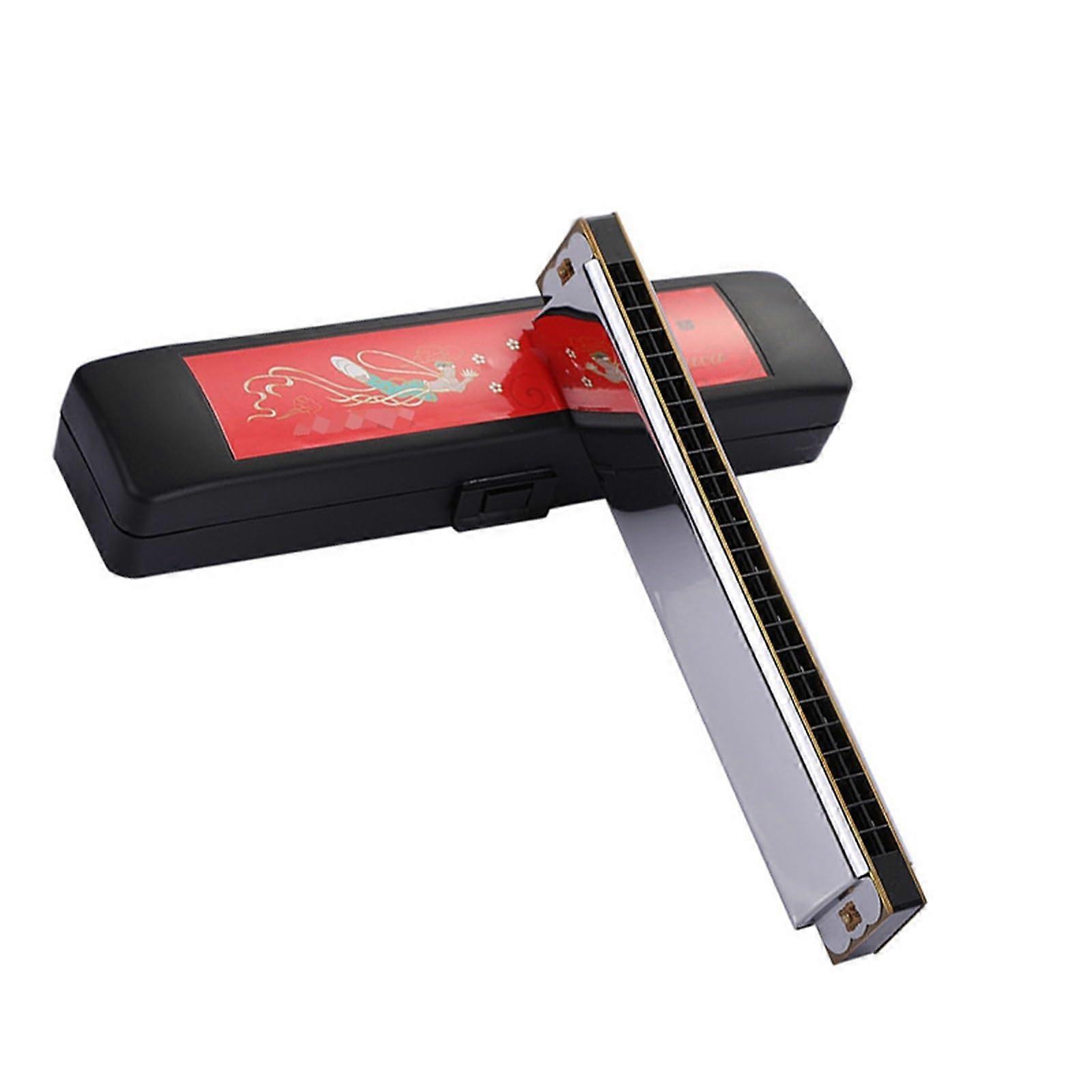 24 Hole Polyphonic Harmonica C Tone Echo for Adults Beginners with Copper Chrome Finish and Case