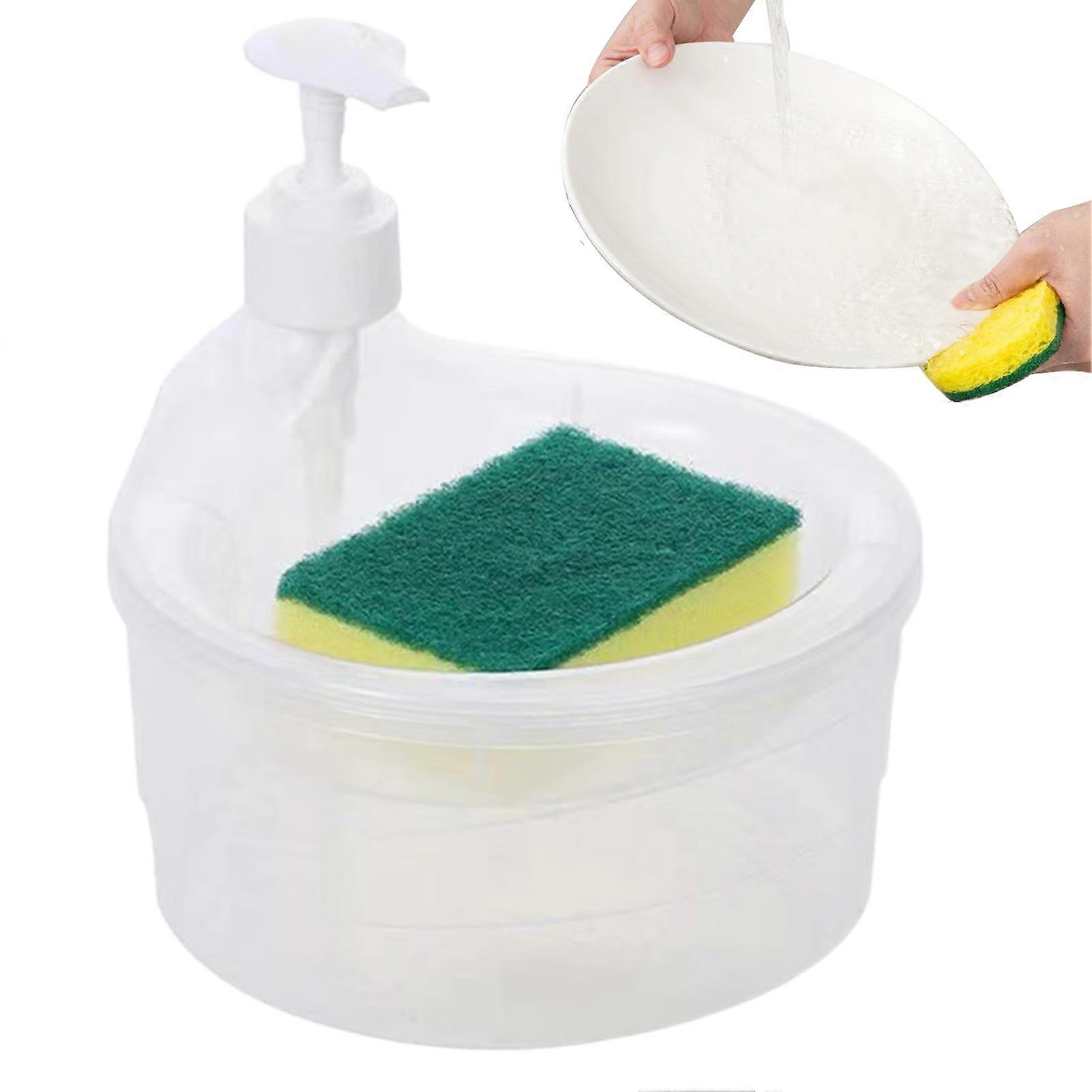 2 in 1 Soap Dispenser for Kitchen with Sponge Holder, SpaceSaving White Sink Organizer