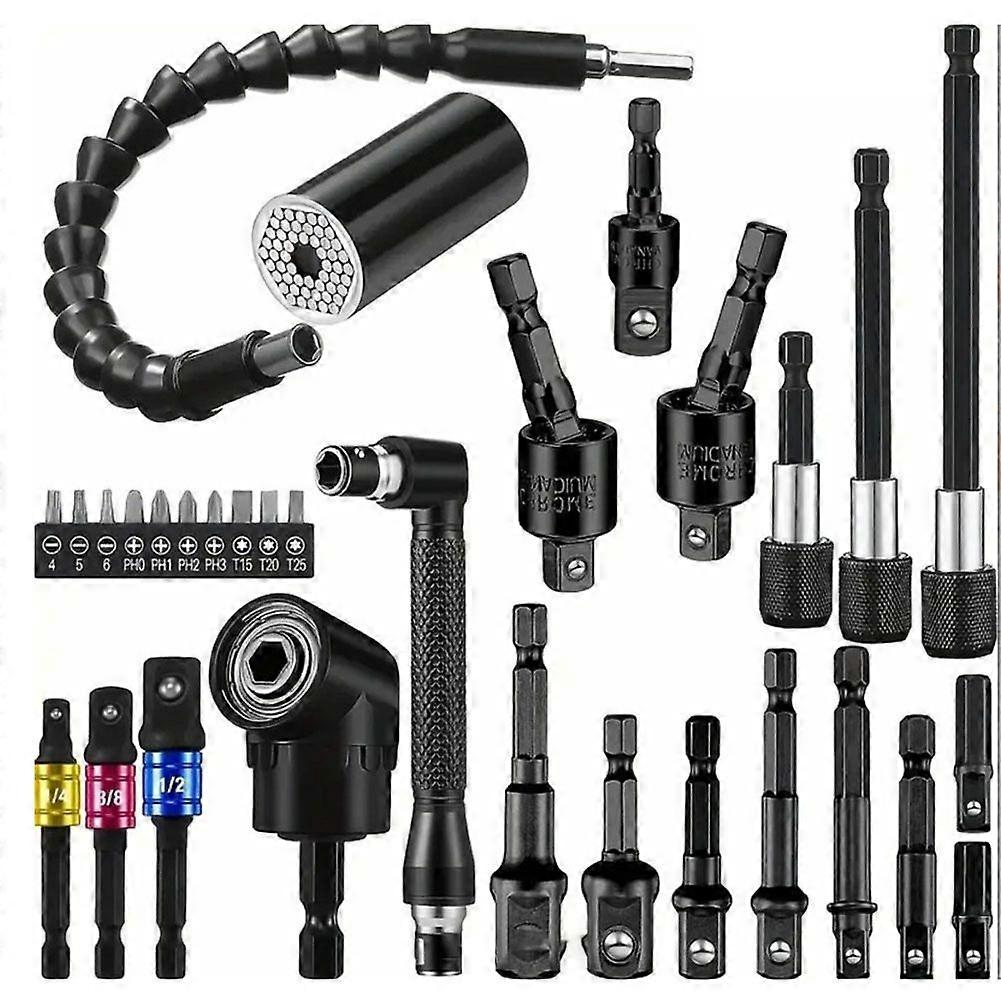 31PCS Flexible Drill Bit Extension Set Rotatable Socket Adapter Hex Shank 105 Right Angle Drill Screwdriver