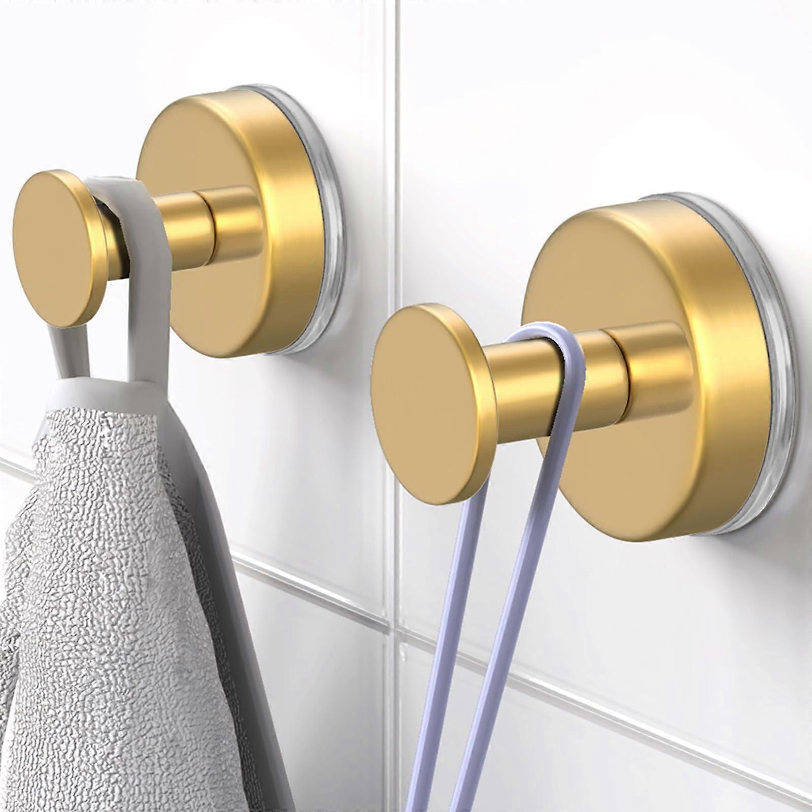 Gold Suction Cup Hooks for Bathroom, Waterproof Rustproof Towel Holders, Removable 2 Pack