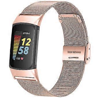 Rose Gold Stainless Steel Adjustable Metal Link Bracelet Replacement Strap for Fitbit Charge 5 Band