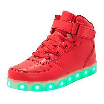 Mångsidiga sneakers för flickor, enfärgade, platta, tjock botten, lätta, lysande, blinkande träningsskor med LED-lampor och lättrengjord modern design