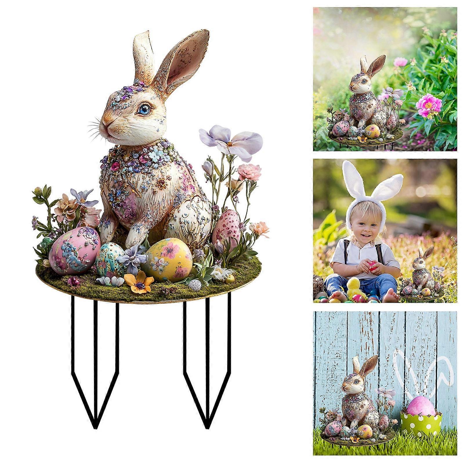 Easter Decor, Easter Colored Eggs and Bunnies Inserted The Ground, Easter Gift, Easter Decorations 11.8 x 7.8 in
