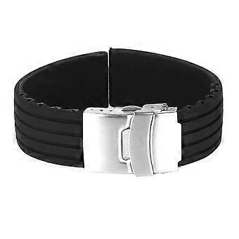 20mm imperméable à l’eau rayures motif silicone montre bracelet avec boucle fermoir en acier inoxydable (noir)